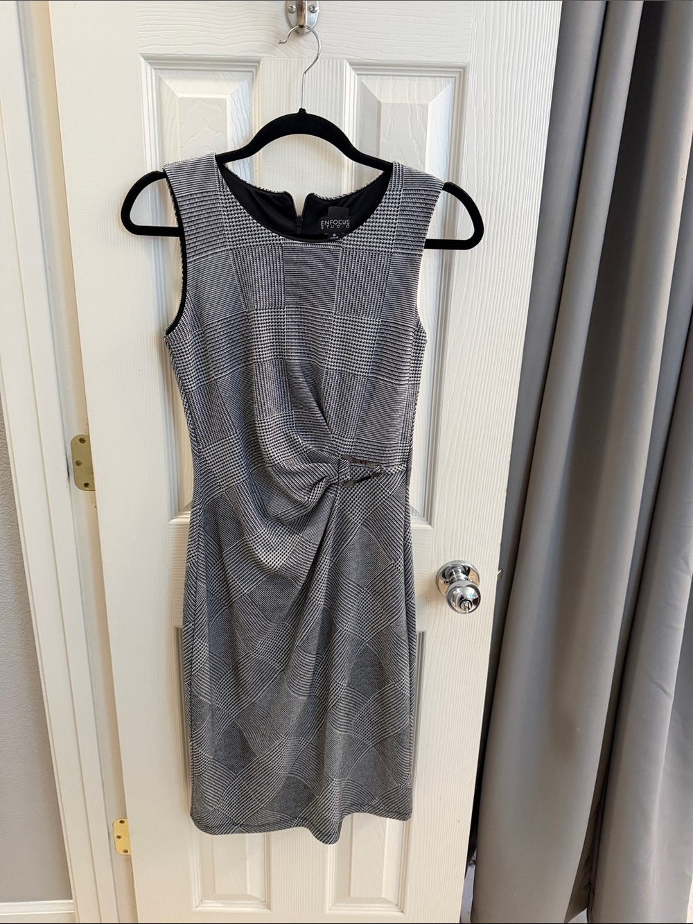 Enfocus Studio Gray & Black Plaid Twist Sheath Dress